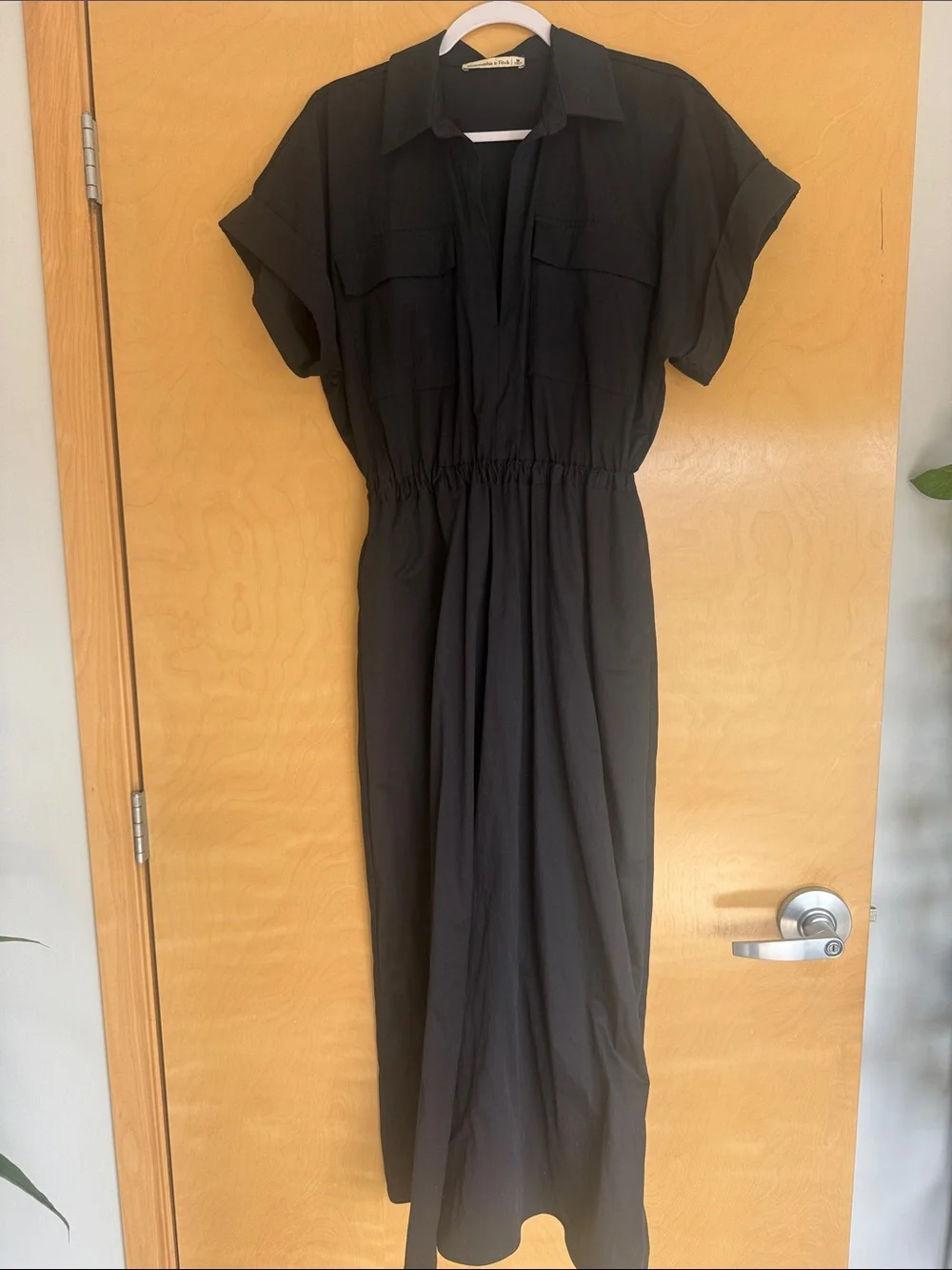 Abercrombie & Fitch Black Short-Sleeve Maxi Shirt Dress